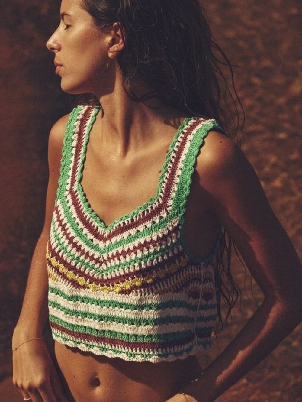 Zara Striped Crochet Crop Tank Top Size: Small